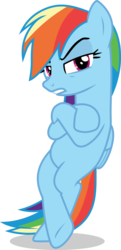 Size: 519x1075 | Tagged: safe, artist:frownfactory, rainbow dash, pegasus, pony, g4, the washouts (episode), .svg available, angry, bipedal, bipedal leaning, female, leaning, mare, missing cutie mark, raised eyebrow, simple background, solo, standing, svg, transparent background, vector, wings