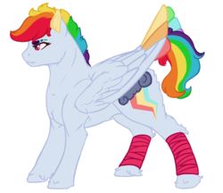 Size: 922x798 | Tagged: safe, artist:minsona, rainbow dash, pegasus, pony, g4, alternate cutie mark, alternate hairstyle, colored eyebrows, female, mare, redesign, simple background, solo, tail feathers, transparent background
