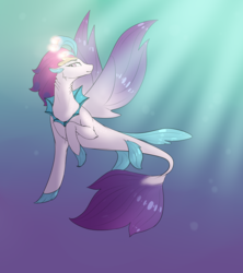 Size: 2000x2250 | Tagged: safe, artist:minsona, queen novo, seapony (g4), g4, my little pony: the movie, bubble, crepuscular rays, crown, female, fin wings, fins, fish tail, gradient background, high res, jewelry, purple eyes, queen, regalia, smiling, solo, sunlight, swimming, underwater, water, wings