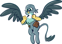 Size: 1503x1054 | Tagged: source needed, safe, artist:christheblue, gabby, griffon, g4, colored, cute, female, flying, gabbybetes, happy, saddle bag, simple background, solo, white background
