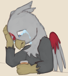 Size: 730x808 | Tagged: safe, artist:marsminer, oc, oc only, griffon, crying, solo