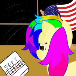 Size: 3000x3000 | Tagged: safe, artist:rainbowtashie, oc, oc only, pony, 9/11, american flag, calendar, crying, flag, high res, ponysona, remembrance, september 11th, solo, stars