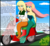 Size: 2568x2341 | Tagged: safe, artist:physicrodrigo, edit, editor:rmzero, part of a set, applejack, fluttershy, mermaid, series:equestria mermaids, equestria girls, g4, car, clothes, cloud, coast, curse, cursed, day, dialogue, dress, funetik aksent, high res, mermaidized, ocean, part of a series, patrol, police, police car, scooter, species swap, text