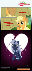 Size: 1919x4225 | Tagged: safe, artist:estories, applejack, oc, oc:silverlay, earth pony, original species, pony, umbra pony, unicorn, comic:a(pple)ffection, g4, comic, friendzone, heartbreak