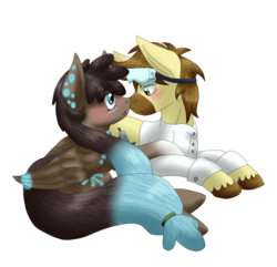 Size: 2700x2600 | Tagged: safe, artist:midnightfire1222, oc, oc only, oc:calpain, oc:crecious blu, pegasus, pony, unicorn, blushing, couple, duo, high res, simple background, transparent background