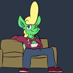 Size: 1070x1070 | Tagged: safe, artist:omegapex, oc, oc only, oc:omega, pegasus, anthro, big hair, blue eyes, clothes, couch, shoes, sitting, solo, sweater