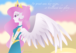 Size: 1024x724 | Tagged: safe, artist:lavenderrain24, princess celestia, human, lullaby for a princess, equestria girls, g4, clothes, crown, female, humanized, jewelry, lineless, pink-mane celestia, pony coloring, regalia, solo, winged humanization, wings