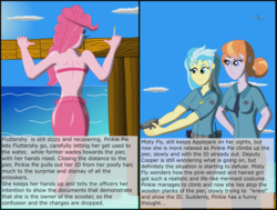 Size: 3367x2541 | Tagged: safe, artist:physicrodrigo, edit, editor:rmzero, part of a set, cloudchaser, copper top, misty fly, pinkie pie, bird, mermaid, series:equestria mermaids, equestria girls, g4, aircraft, cloud, curse, cursed, day, dialogue, equestria girls-ified, female, gun, handgun, high res, implied applejack, implied fluttershy, mermaidized, midriff, military, ocean, part of a series, pistol, police, police officer, reference, scooter, species swap, text, this will not end well, transport plane, weapon