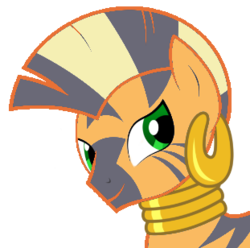 Size: 311x308 | Tagged: safe, applejack, zecora, pony, zebra, g4, blonde, blonde hair, ear piercing, earring, female, green eyes, jewelry, neck rings, piercing, recolor, simple background, smiling, solo, stripes, transparent background