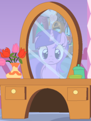 Size: 976x1300 | Tagged: artist needed, source needed, safe, amethyst star, sparkler, pony, unicorn, g4, base used, carousel boutique, female, flower vase, mare, mirror, reflection, solo