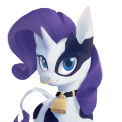 Size: 2000x2000 | Tagged: safe, artist:stardep, rarity, cow, cow pony, g4, bell, bell collar, collar, cowbell, female, high res, looking at you, nose piercing, nose ring, piercing, raricow, simple background, smiling, solo, species swap, transparent background