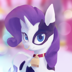 Size: 2000x2000 | Tagged: safe, alternate version, artist:stardep, rarity, cow, cow pony, g4, bell, cowbell, female, high res, looking at you, nose piercing, nose ring, piercing, raricow, simple background, smiling, solo, species swap