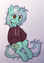 Size: 896x1280 | Tagged: safe, artist:lispp, lyra heartstrings, pony, unicorn, g4, clothes, cute, dig the swell hoodie, female, hoodie, lyrabetes, mare, solo, traditional art