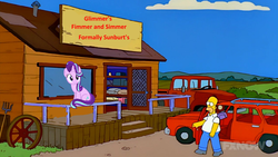 Size: 1133x639 | Tagged: safe, artist:slb94, edit, screencap, starlight glimmer, g4, homer simpson, male, sneed's feed and seed, the simpsons