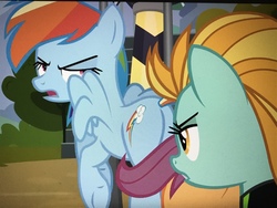 Size: 4032x3024 | Tagged: safe, screencap, lightning dust, rainbow dash, scootaloo, g4, the washouts (episode), butt, clothes, misleading thumbnail, out of context, plot, rainbutt dash, uniform, washouts uniform
