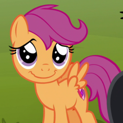 Size: 603x603 | Tagged: safe, screencap, scootaloo, pegasus, pony, g4, the washouts (episode), cropped, cute, cutealoo, cutie mark, female, filly, solo, the cmc's cutie marks