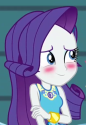 Size: 418x609 | Tagged: safe, screencap, rarity, equestria girls, equestria girls specials, g4, my little pony equestria girls: better together, my little pony equestria girls: rollercoaster of friendship, blushing, cropped, cute, female, geode of shielding, raribetes, smiling, solo