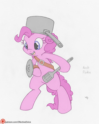 Size: 1024x1284 | Tagged: safe, artist:dfectivedvice, color edit, edit, editor:punkamena, pinkie pie, earth pony, pony, g4, bipedal, colored, female, patreon, patreon logo, rpg, sketch, solo, traditional art