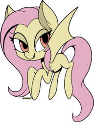 Size: 500x652 | Tagged: safe, artist:icicle-niceicle-1517, artist:soulkillur, color edit, edit, fluttershy, bat pony, pony, g4, colored, female, flutterbat, flying, lidded eyes, mare, race swap, signature, simple background, solo, transparent background