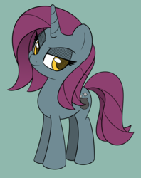 Size: 2000x2520 | Tagged: safe, artist:esfelt, oc, oc only, oc:mistral dusk, pony, unicorn, female, grin, high res, lidded eyes, looking at you, mare, simple background, smiling, solo