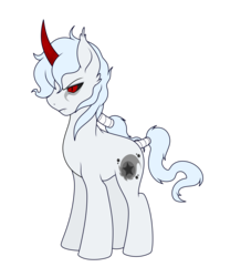 Size: 4541x5212 | Tagged: safe, artist:darkstorm mlp, oc, oc only, oc:wishing star, pony, unicorn, absurd resolution, angry, fangs, horn, male, original character do not steal, red horn, simple background, slit pupils, snake eyes, solo, stallion, tail wrap, transparent background, turned evil, white coat, white mane