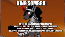 Size: 620x349 | Tagged: safe, screencap, king sombra, pony, g4, season 9, the crystal empire, everycreature, fake leak, fake spoiler, image macro, imgflip, implied young six, lol what?, male, meme, op is a duck, op is trying to get attention, op is trying to start shit, op is trying too hard, op was right, rebirth, slave, solo, speculation, spoiler