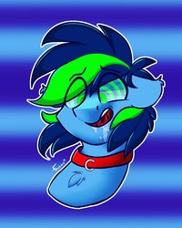 Size: 1000x1250 | Tagged: safe, artist:frizzyfrizzarts, oc, oc only, oc:trickster, pony, abstract background, collar, drool, hypnosis, hypnotized, icon, kaa eyes, solo