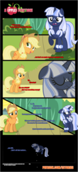 Size: 1919x4225 | Tagged: safe, artist:estories, applejack, oc, oc:silverlay, earth pony, original species, pony, umbra pony, unicorn, comic:a(pple)ffection, g4, comic, crying inside, female, heartbreak, mare