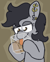 Size: 580x720 | Tagged: safe, artist:threetwotwo32232, oc, oc:blackonyxstar, earth pony, pony, alcohol, animated, female, gif, glasses, licking, mare, solo, tongue out