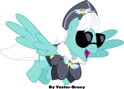 Size: 4080x2934 | Tagged: safe, artist:vector-brony, commander easy glider, high note, pegasus, pony, g4, testing testing 1-2-3, ancient wonderbolts uniform, background pony, bomber jacket, clothes, flying, hat, jacket, male, open mouth, signature, simple background, solo, stallion, sunglasses, transparent background, uniform, vector, wing hole
