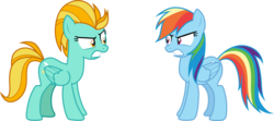 Size: 6762x3000 | Tagged: safe, artist:ambassad0r, artist:cloudy glow, artist:yanoda, lightning dust, rainbow dash, pegasus, pony, g4, the washouts (episode), angry, duo, female, mare, simple background, snarling, transparent background, vector
