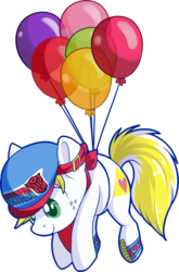 Size: 1214x1842 | Tagged: safe, artist:xwhitedreamsx, oc, oc only, earth pony, pony, balloon, colt, commission, digital art, floating, freckles, hat, looking down, male, simple background, smiling, solo, transformers, transparent background, ych result