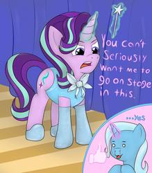 Size: 1400x1600 | Tagged: safe, artist:pavlovzdawg, starlight glimmer, trixie, g4, blood, clothes, female, leotard, lesbian, magician outfit, nosebleed, ship:startrix, shipping