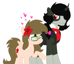 Size: 3217x2806 | Tagged: safe, artist:piñita, oc, oc:dulce, oc:zalam, demon, demon pony, pegasus, pony, flower, flower in hair, high res, looking at each other, simple background, vector, white background