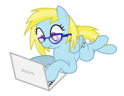Size: 5443x4209 | Tagged: safe, artist:blue-vector, oc, oc only, oc:cloud cuddler, pegasus, pony, absurd resolution, asus, computer, crossed legs, cutie mark, female, glasses, laptop computer, mouse cursor, pegasus oc, show accurate, simple background, smiling, solo, transparent background, vector