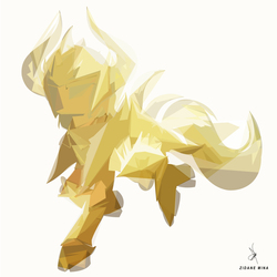 Size: 3827x3827 | Tagged: safe, artist:zidanemina, applejack, earth pony, pony, g4, anime, crossover, female, fractured, gold cloth, high res, saint seiya, signature, simple background, solo, taurus, white background