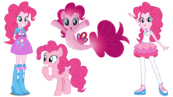 Size: 1906x1075 | Tagged: safe, pinkie pie, earth pony, human, pony, seapony (g4), equestria girls, equestria girls series, g4, my little pony: the movie, female, geode of sugar bombs, human ponidox, mare, multeity, seaponified, seapony pinkie pie, self paradox, self ponidox, simple background, species swap, that pony sure does love being a seapony, too much pink energy is dangerous, white background