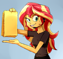 Size: 618x580 | Tagged: safe, alternate version, artist:manic-the-lad, sunset shimmer, equestria girls, g4, my little pony equestria girls: better together, a dash of everything, female, headset, meme, patreon, patreon logo, ponified meme, shamwow, solo, vince offer, watermark
