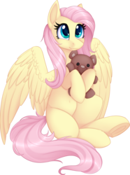 Size: 2955x3967 | Tagged: safe, artist:scarlet-spectrum, fluttershy, pegasus, pony, g4, cute, digital art, female, high res, mare, shyabetes, simple background, smiling, solo, teddy bear, transparent background, wings