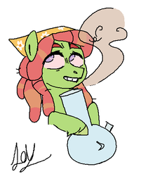 Size: 407x482 | Tagged: safe, artist:bat-b0y, tree hugger, pony, g4, bong, drugs, female, marijuana, smoking, solo