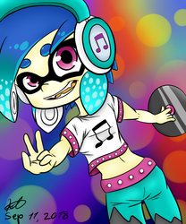 Size: 1000x1200 | Tagged: safe, artist:mcpearly, dj pon-3, vinyl scratch, human, inkling, g4, crossover, female, headphones, humanized, solo, species swap, splatoon, video game crossover