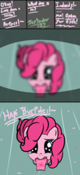 Size: 1920x4172 | Tagged: safe, artist:undisputed, pinkie pie, g4, 4chan, birthday card, cute, diapinkes, drawthread, first person view, happy birthday, implied anon, mouth hold, muffled words, offscreen character, pov, starry eyes, wingding eyes