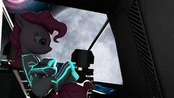 Size: 1600x900 | Tagged: safe, artist:beanswithsauce, pinkie pie, earth pony, pony, g4, 3d, cockpit, female, moon, solo, source filmmaker, space, spaceship, spacesuit