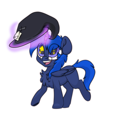 Size: 2000x2000 | Tagged: safe, artist:spoopygander, oc, oc only, oc:noxington nocte, alicorn, pony, alicorn oc, chest fluff, colt, cute, folded wings, happy, hat, high res, looking up, magic, male, name tag, outline, shading, simple background, smiling, solo, starry eyes, telekinesis, transparent background, wingding eyes, wizard hat