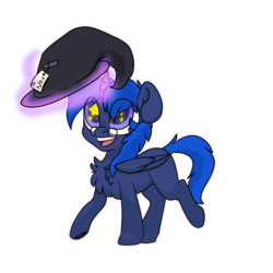 Size: 2000x2000 | Tagged: safe, artist:itsspoops, oc, oc only, oc:noxington nocte, alicorn, pony, alicorn oc, chest fluff, colt, cute, folded wings, happy, hat, high res, looking up, magic, male, name tag, outline, shading, simple background, smiling, solo, starry eyes, telekinesis, transparent background, wingding eyes, wizard hat