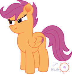 Size: 1920x2000 | Tagged: safe, artist:onil innarin, scootaloo, pegasus, pony, g4, the washouts (episode), :t, cute, cutealoo, female, filly, madorable, narrowed eyes, pouting, signature, simple background, solo, transparent background, vector