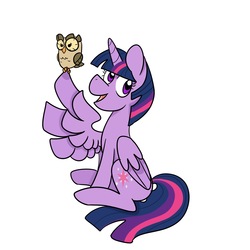 Size: 3024x3024 | Tagged: artist needed, safe, artist:redpalette, owlowiscious, twilight sparkle, alicorn, pony, g4, female, high res, horn, mare, simple background, sitting, twilight sparkle (alicorn), white background, wing hands, wings