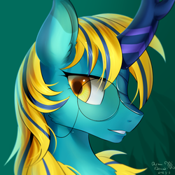 Size: 1024x1024 | Tagged: safe, artist:rikadiane, oc, oc only, kirin, g4, sounds of silence, bust, female, glasses, portrait, solo