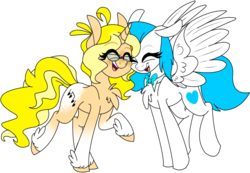Size: 1556x1075 | Tagged: safe, artist:songheartva, oc, oc only, oc:angel love, oc:songheart, pegasus, pony, unicorn, female, mare, simple background, transparent background