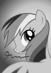 Size: 5000x7100 | Tagged: safe, artist:dzejpi, rainbow dash, pony, g4, the mysterious mare do well, absurd resolution, autograph, beautiful, black and white, bust, female, grayscale, monochrome, photo, portrait, poster, solo, vector
